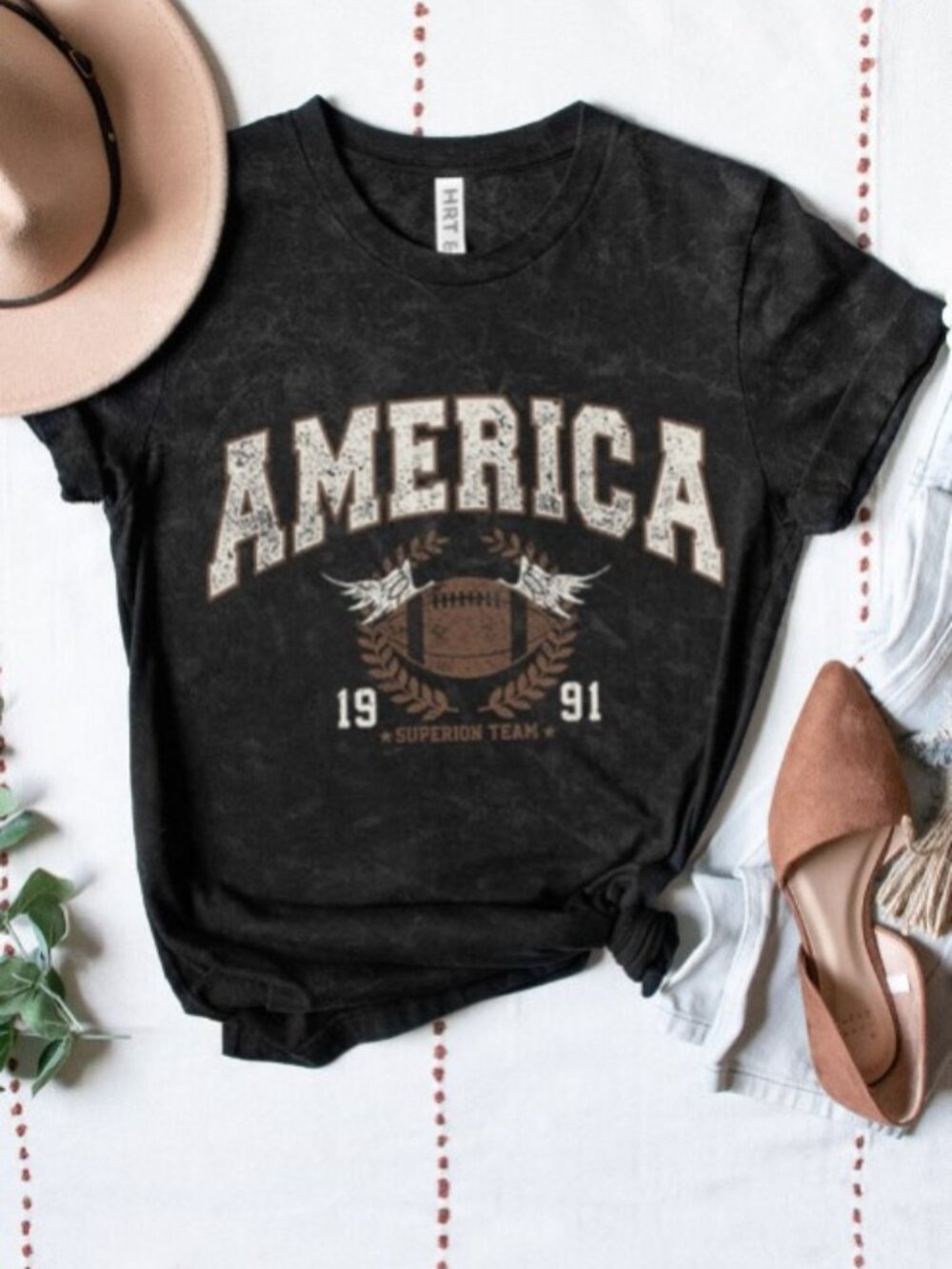 America Football Graphic Tee - Black Mineral Wash